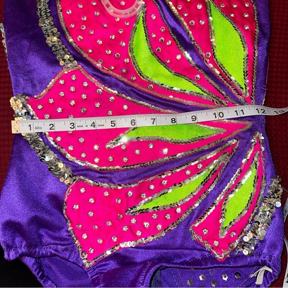 Purple/Pink/Lime Green Leotard Majorette/Rhythmic gymnastics/Ice Skating costume - Picture 2 of 11